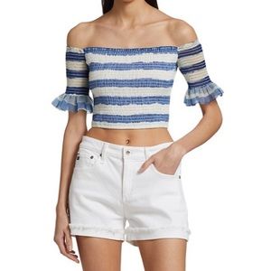 Staud Doric Striped Smocked Off-The-Shoulder Statement Top size small nwt